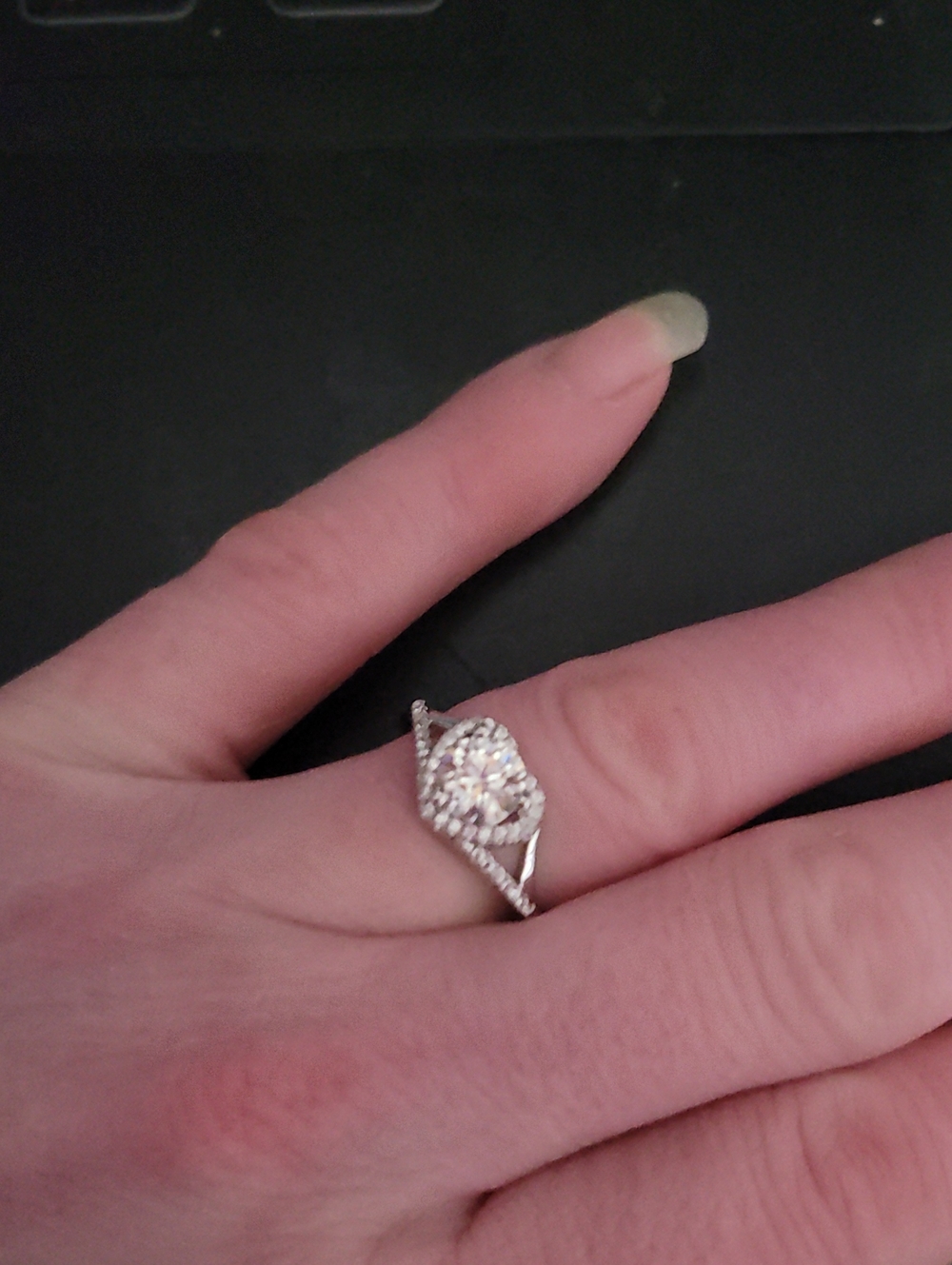 Sterling Silver Halo Moissanite Engagement Ring
